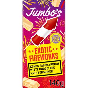 Jumbo's Witte Chocolade Exotic Fireworks Kokos, Passievrucht & Knettersuiker