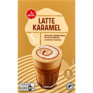 1 de Beste Oploskoffie latte karamel 8 st.