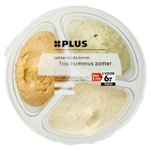PLUS Hummus trio (pesto, citroen, wortel)