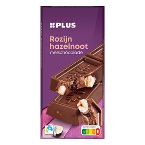 PLUS Chocoladereep melk rozijn hazelnoot FT