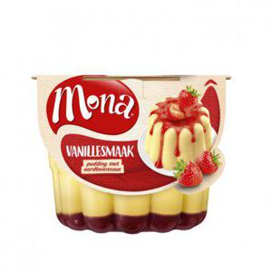 Mona Vanillepudding met aardbeiensaus