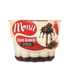 Mona Dame blanche pudding met chocoladesaus