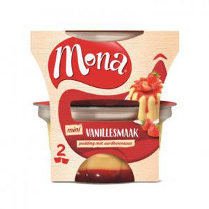 Mona Pudding vanille met aardbeiensaus duo