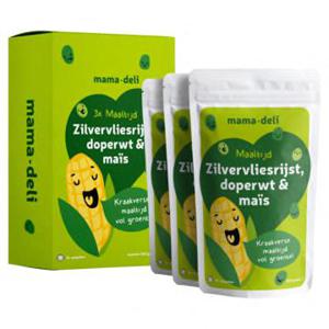 Mama Deli Maaltijd zilvervliesrijst doperwt & mais 8+ maanden 3 x 150g