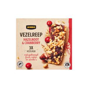 Jumbo Vezelreep Hazelnoot & Cranberry 3 Stuks 90g