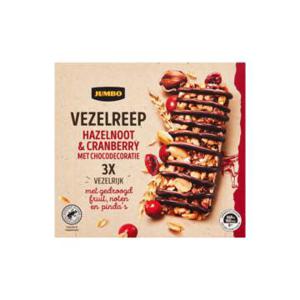 Jumbo Vezelreep Hazelnoot & Cranberry met Chocodecoratie 3 Stuks 94g