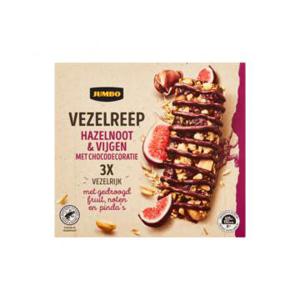 Jumbo Vezelreep Hazelnoot & Vijgen met Chocodecoratie 3 Stuks 94g