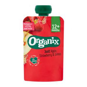 Organix Knijpfruit Just Appel, Aardbei & Quinoa 12 Maanden 100g