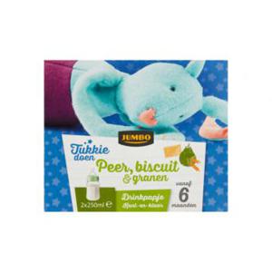 Jumbo Tukkie Doen Peer, Biscuit & Granen Drinkpapje Kant-en-Klaar vanaf 6 Maanden 2 x 250ml
