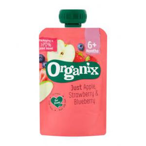 Organix Knijpfruit Just Appel, Aardbei & Bosbessen 6 Maanden 100g