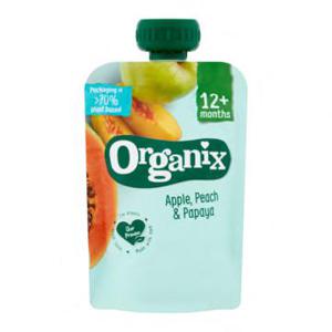 Organix Knijpfruit Appel, Perzik & Papaya 12 Maanden 100g