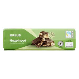 PLUS Chocoladereep Melk Hazelnoot Fairtrade Doos reep 100 gram