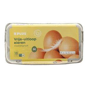 PLUS Vrije uitloopeieren Middelgroot Doos doos 18 stuks