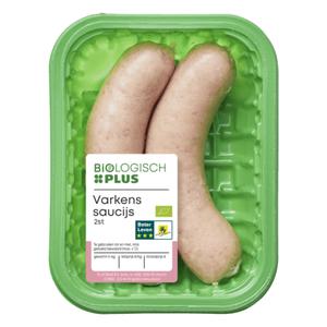 Biologisch PLUS Varkenssaucijs 2st Doos tray 200 gram