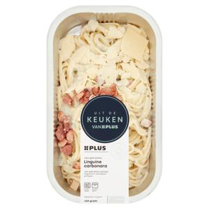 Uit de keuken van Plus Linguine carbonara met spekjes Doos schaal 450 gram