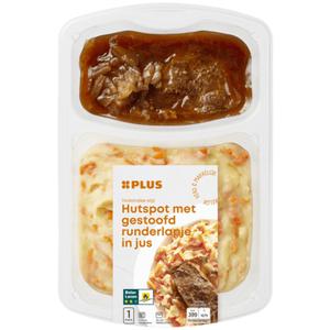 PLUS Hutspot met zacht gegaard runderlapje Doos bak 500 gram