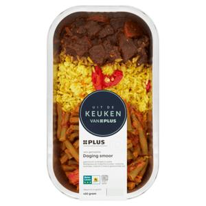 Uit de keuken van Plus Daging smoor met boontjes rijst Doos bak 450 gram