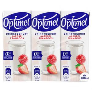 Optimel Langlekker Drinkyoghurt aardbei framboos 0% vet 6 x 200ml