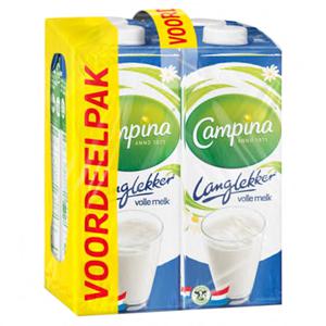 Campina Langlekker volle melk voordeel 4 x 1L