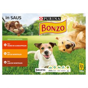 PURINA® BONZO® met Rund, Kip of Lam in Saus 12 x 100g