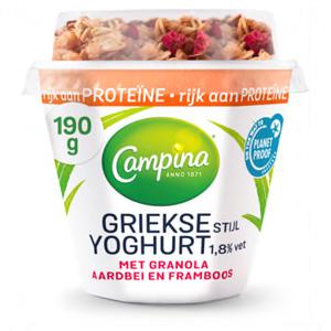 Campina Griekse Stijl Yoghurt met Granola Aardbei en Framboos 190g