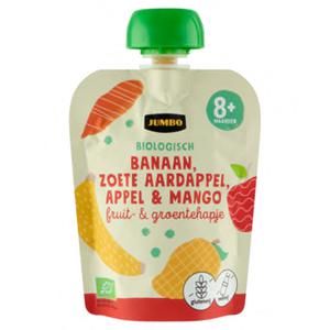 Jumbo Biologisch Fruit- & Groentehapje - Banaan, Zoete Aardappel, Appel & Mango 8+ Maanden 90g