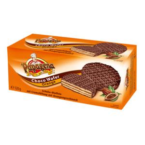 Papagena Wafels met cremevulling met sinaasappelsmaak omhuld met chocolade 120g