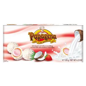 Papagena Kokoskogels met aardbei-creme vulling 120g