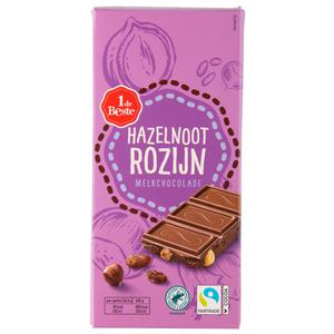 1 de Beste Chocoladereep hazelnoot rozijn melk