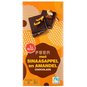 1 de Beste Chocoladereep puur sinaasappel amandel