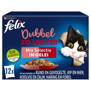 FELIX® Dubbel Zo Lekker Mix Selectie in Gelei Kattenvoer 12 x 85g