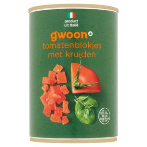 g'woon tomatenblokjes met kruiden