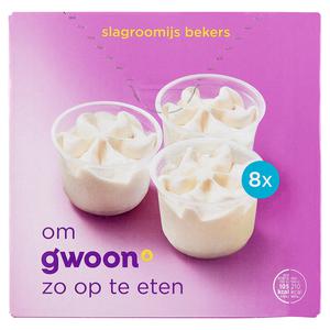 g'woon slagroomijs bekers