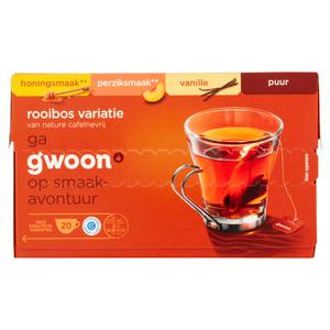 g'woon rooibos variatie (naturel, vanille, honing, mango/perzik)