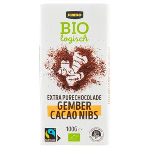 Jumbo Chocolade Extra Puur met Gember-Cacao Nibs Biologisch 100g