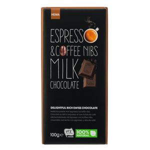 Hema melkchocolade met espresso en koffie nibs