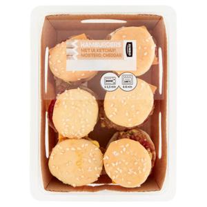 Jumbo Mini Hamburgers met Ui, Ketchup, Mosterd, Cheddar 120g