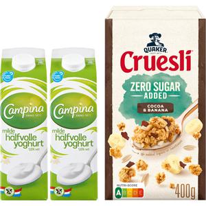 Campina Quaker yoghurt cruesli ontbijt