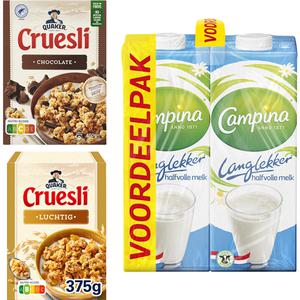 Campina Quaker melk cruesli ontbijt pack