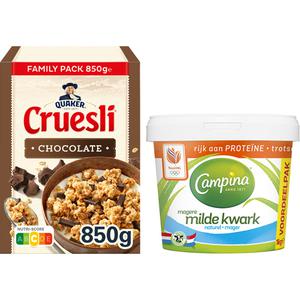 Campina Quaker Cruesli kwark ontbijt