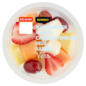 Jumbo Fruitstukjes Honingmeloen, Ananas, Cantaloupemeloen, Druif & Aardbei 150g