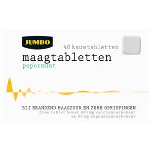 Jumbo Maagtabletten pepermunt (760mg), 48 stuks