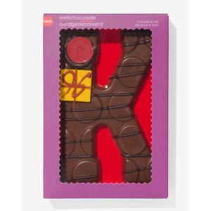 Hema handgedecoreerde chocoladeletter melk K 200gram