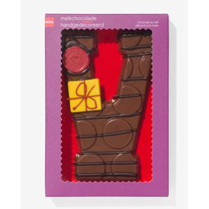 Hema handgedecoreerde chocoladeletter melk V 200gram