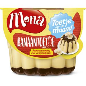 Mona Toetje van de maand - Bananenpudding met chocoladesaus