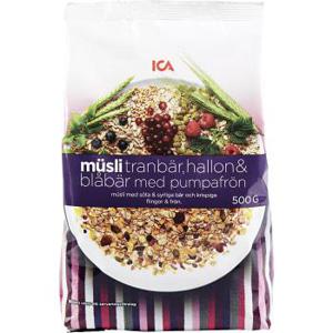 ICA Müsli Tranbär hallon blåbär & pumpafrön 500g