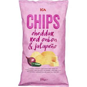 ICA Chips Cheddar jalapeño & rödlök 275g