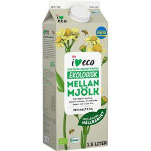 ICA I love eco Mellanmjölk 1,5% Ekologisk 1,5l KRAV