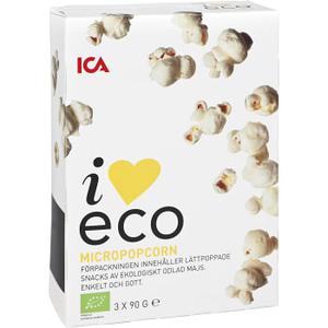 ICA I love eco Micropopcorn Ekologiska 90g 3-p