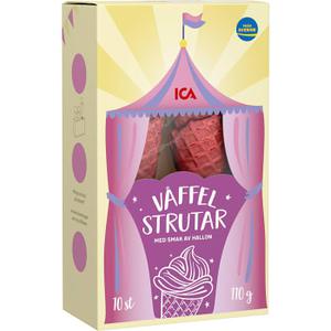 ICA Våffelstrutar Med smak av hallon 110g 10-p